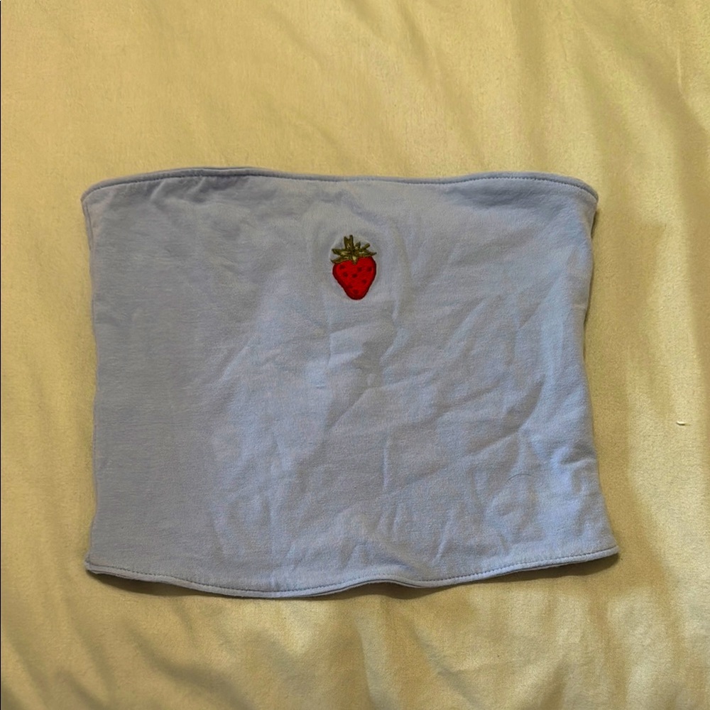 Light Blue Tube Top with Strawberry Patch